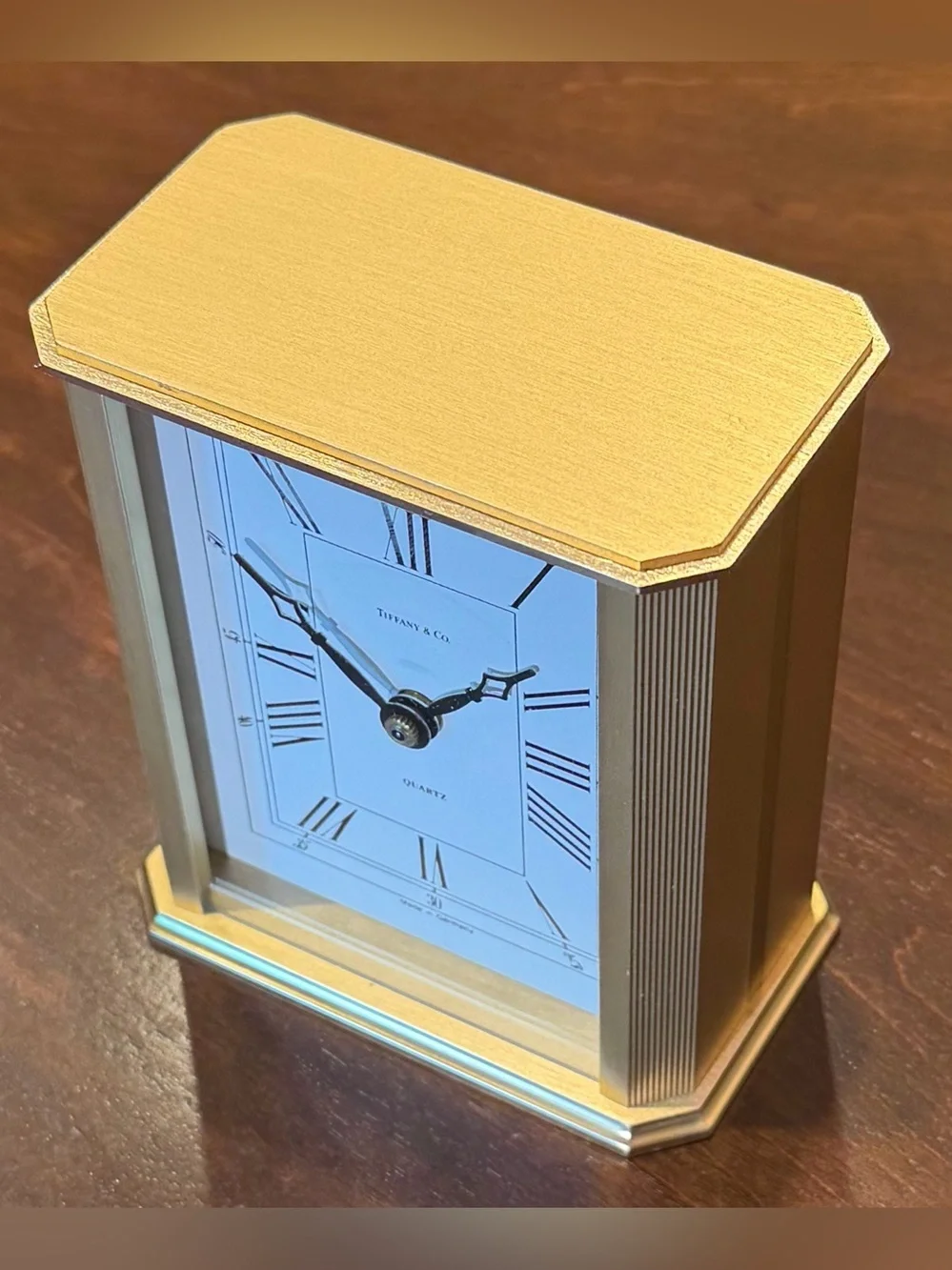 Tiffany & Co. Brass Quartz Desk Clock, Refurbished, Works, No Engraving